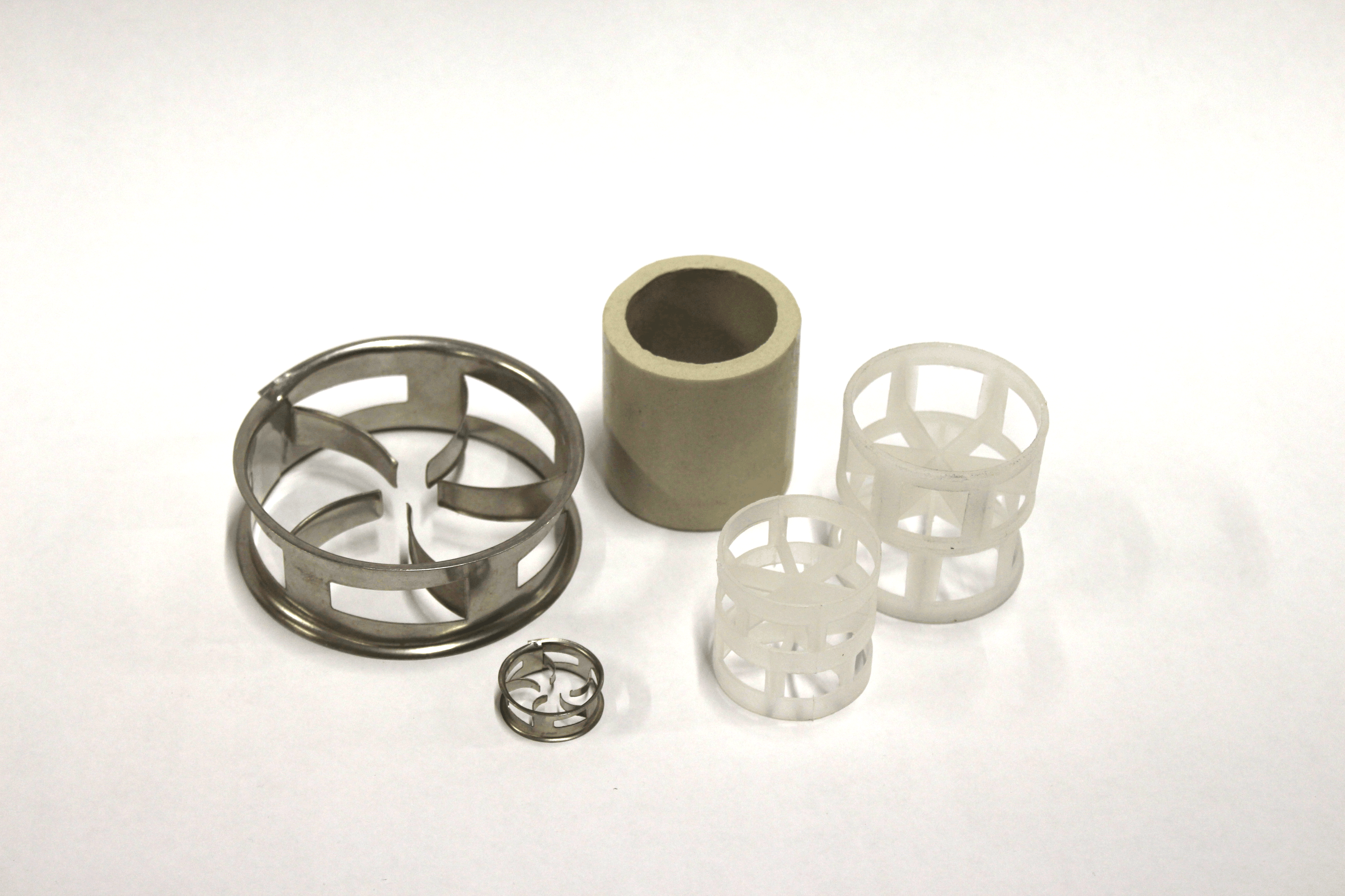 Random packing Raschig Rings on white background
