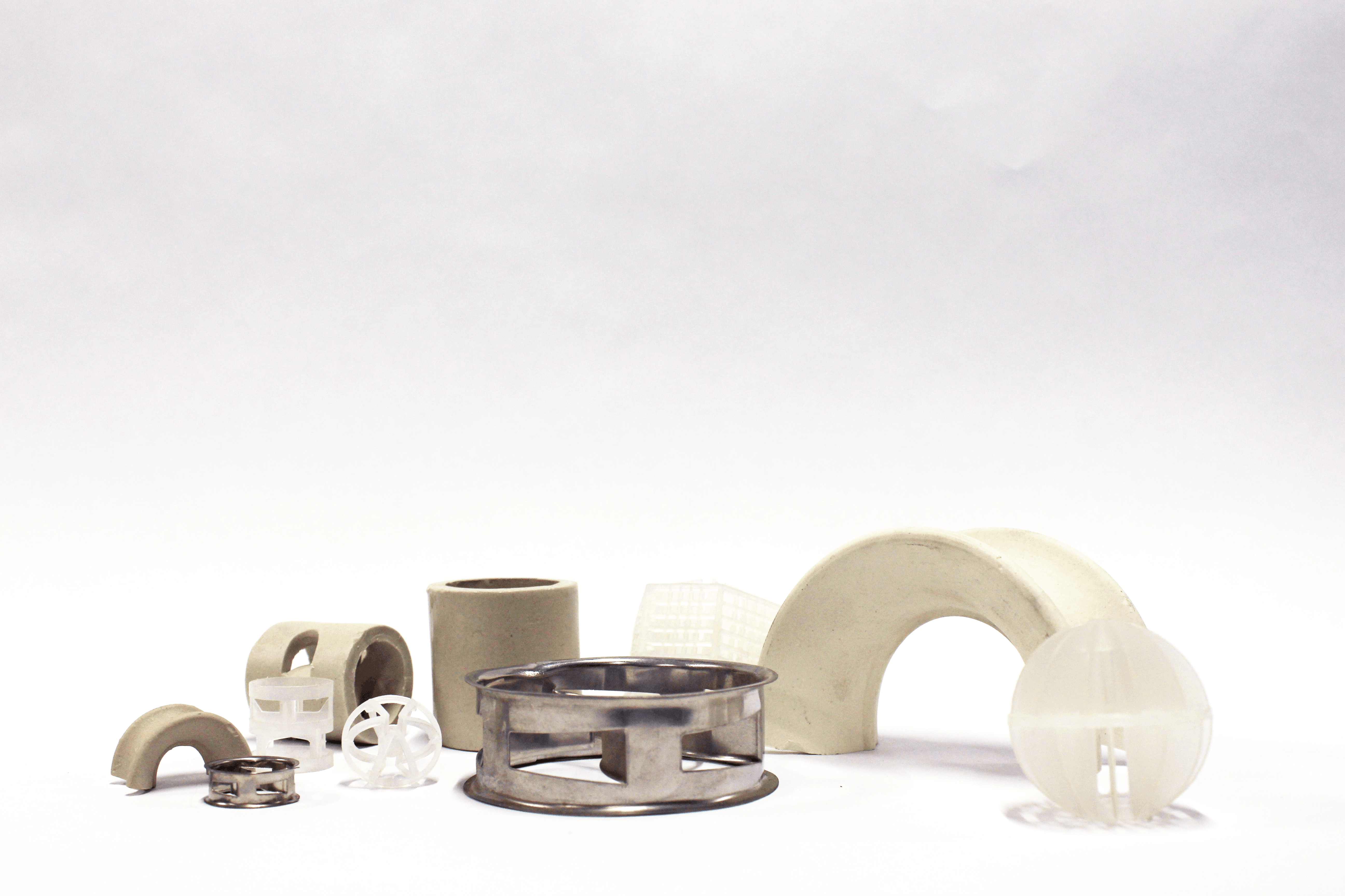 Random packing assortment on white background